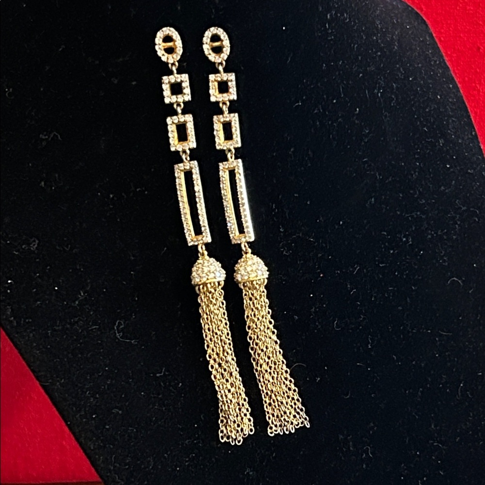 Gold Tassel CZ Drop Earrings